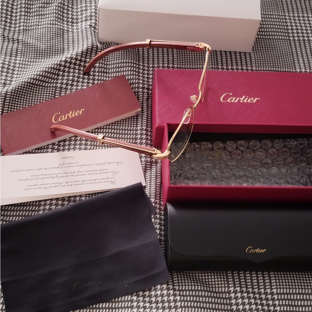 Cartier Gold and Brown Metal Eyeglasses - Picture 4 of 11